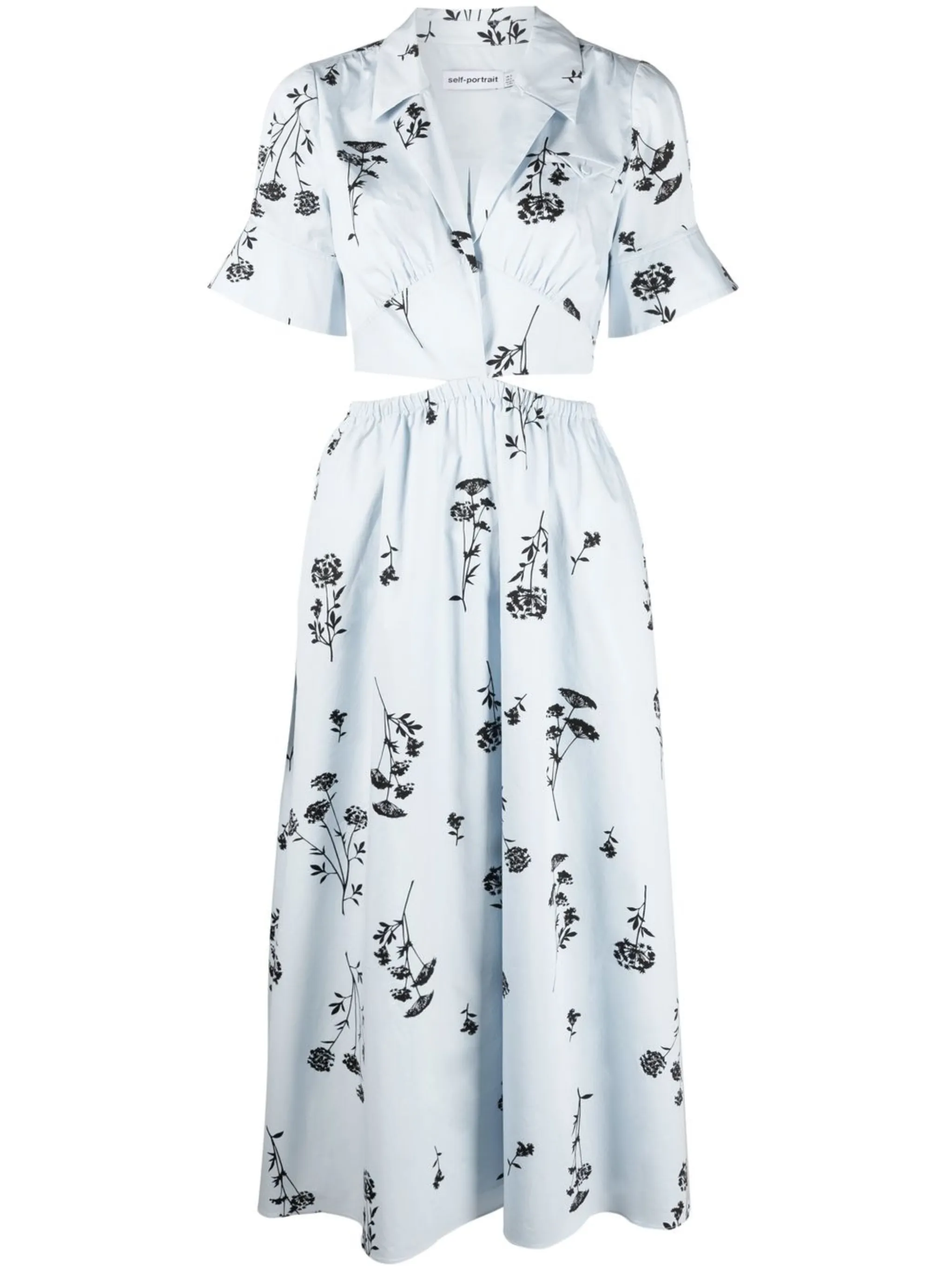 

Платье миди с вырезами и цветочным принтом Self-Portrait, синий
