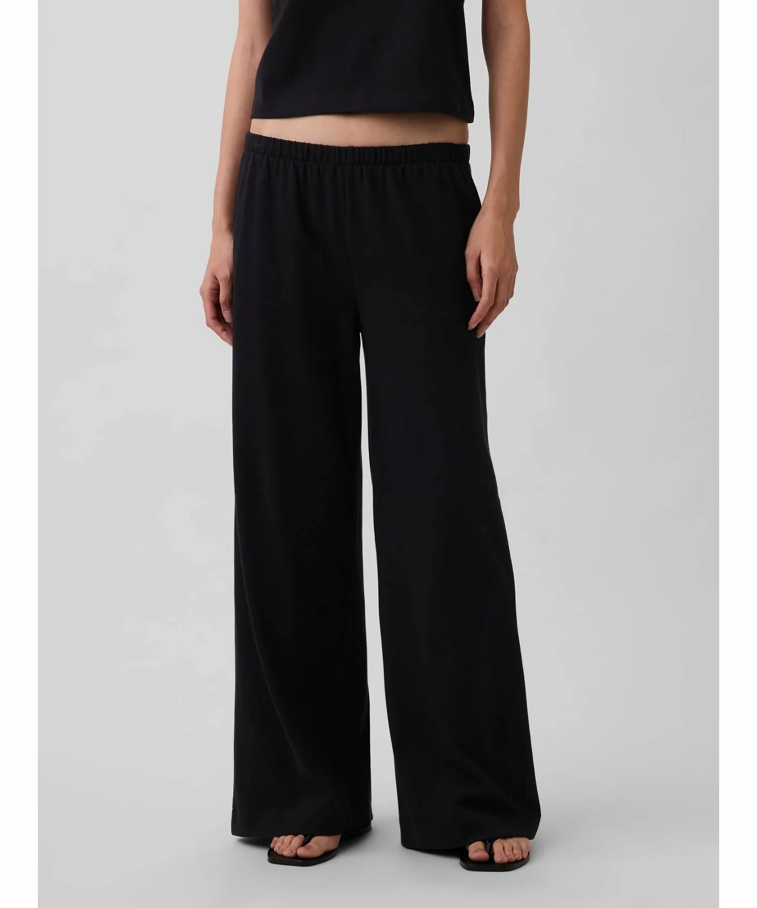 (W) Плотные широкие брюки с удобной талией GAP, BLACK