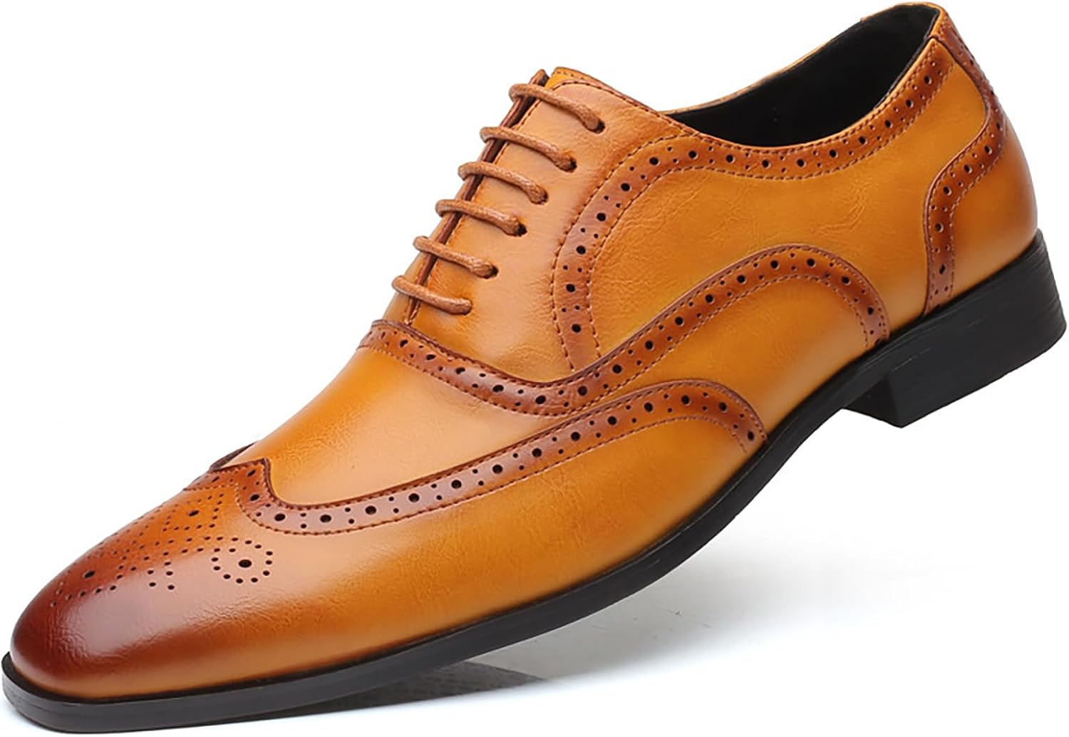 

Мужские кожаные броги с низким каблуком, классические туфли с круглым носком, шнуровкой и крыльями, деловые оксфорды для вождения, офиса и свадеб Forevercan, желтый