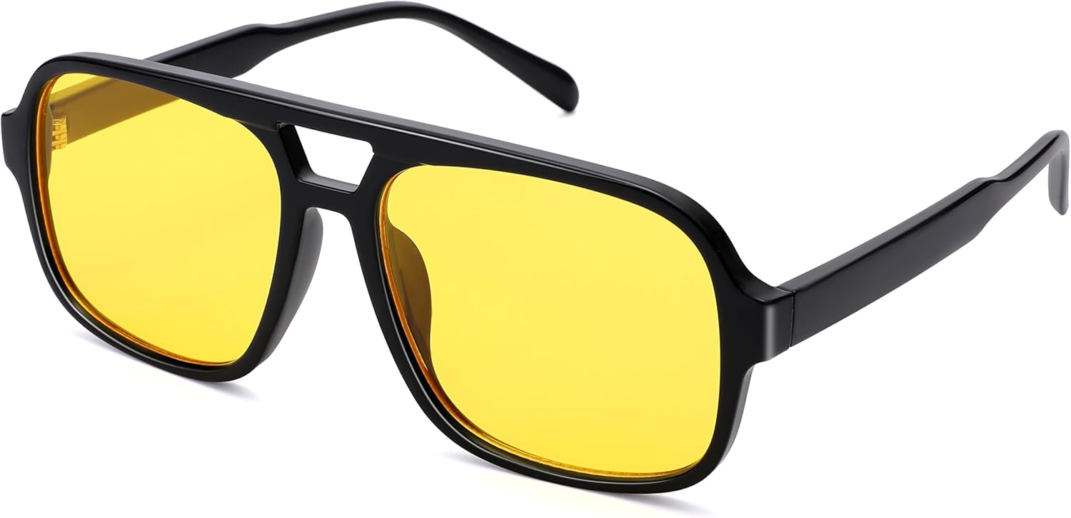 

Ретро-солнцезащитные очки-авиаторы для женщин и мужчин, модные квадратные солнцезащитные очки в стиле 70-х годов с защитой от УФ-излучения UV400 DYSAKER, A4- Black/Yellow