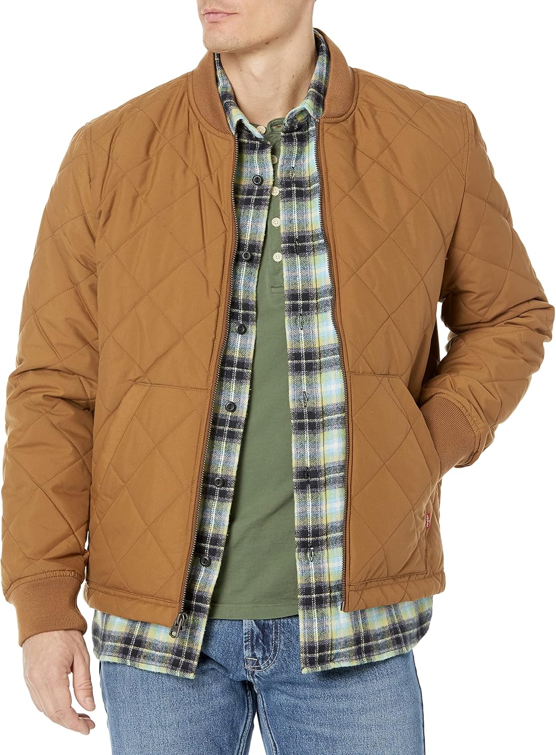

Мужская стеганая куртка-бомбер Levi's с открытым низом, Worker Brown