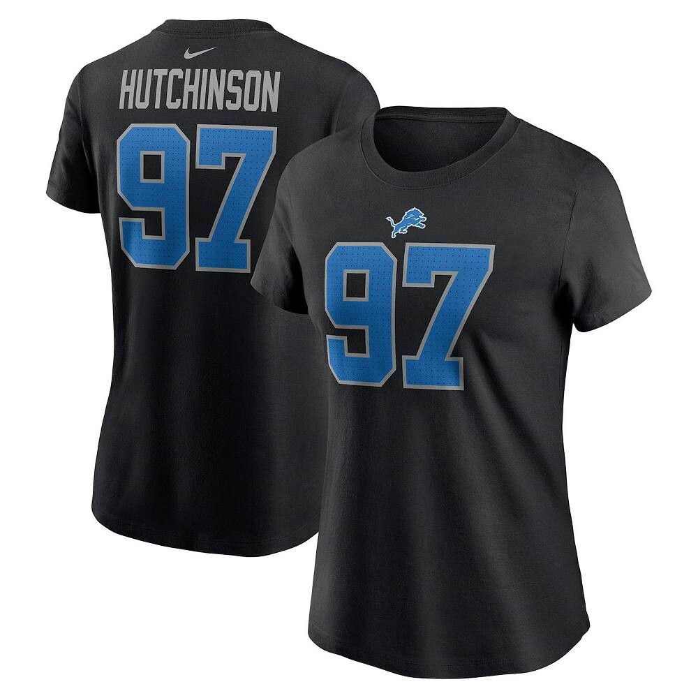 Женская футболка Nike Aidan Hutchinson Black Detroit Lions с именем и номером игрока, цвет Lns Black — фото 2