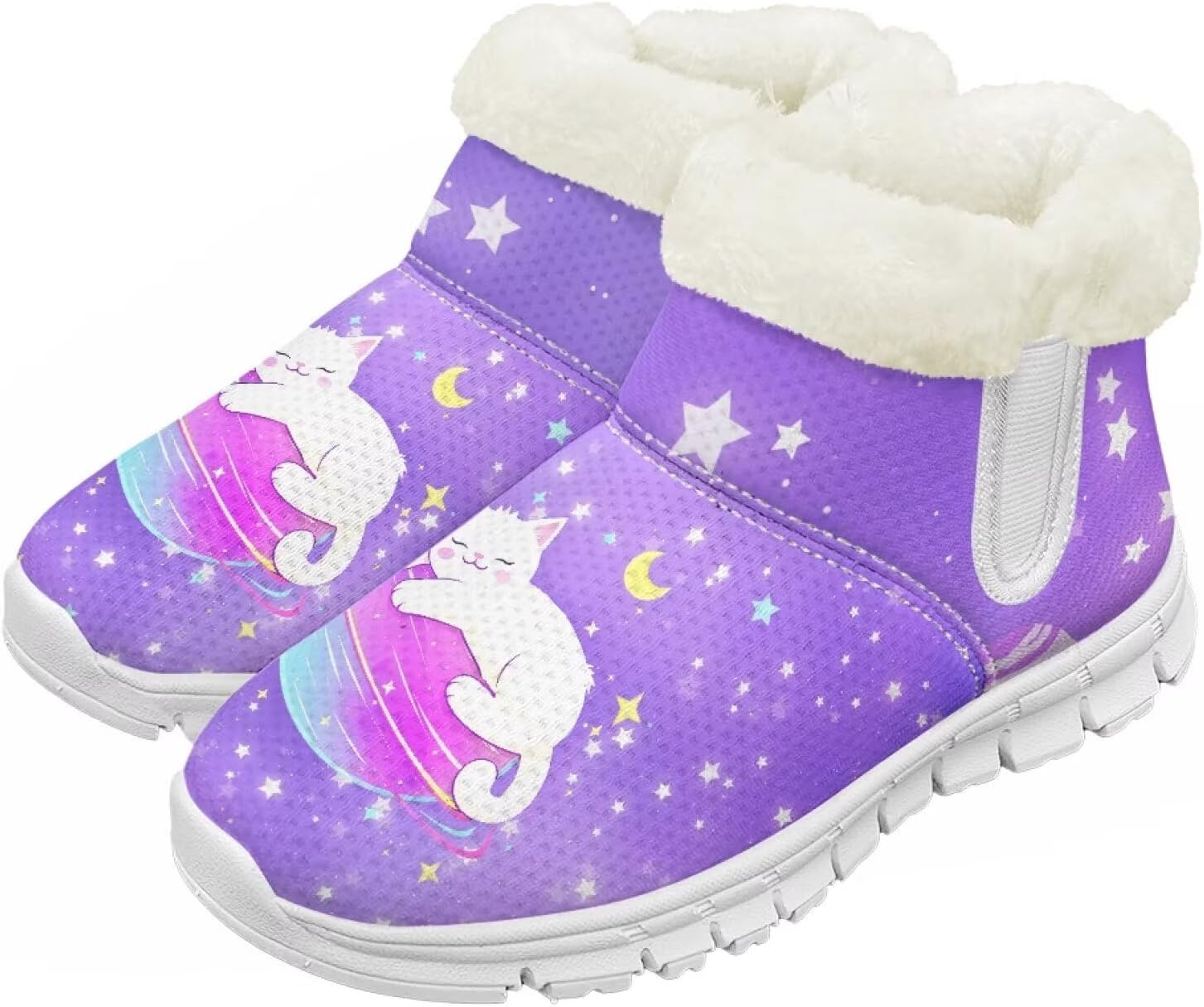

Детские зимние сапоги для девочек, водонепроницаемые, противоскользящие, для холодной погоды, с искусственным мехом, походные ботинки Goronwyfloyd, Purple Dreamy Cat