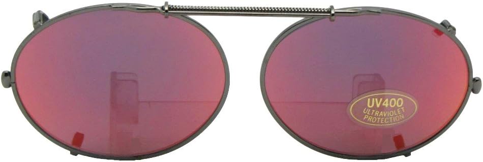 

Овальные неполяризованные солнцезащитные очки с цветными зеркальными линзами, накладные поверх обычных очков – овальная форма, накладные линзы для очков Sunglass Rage, Pewter-red Mirror Gray Lens