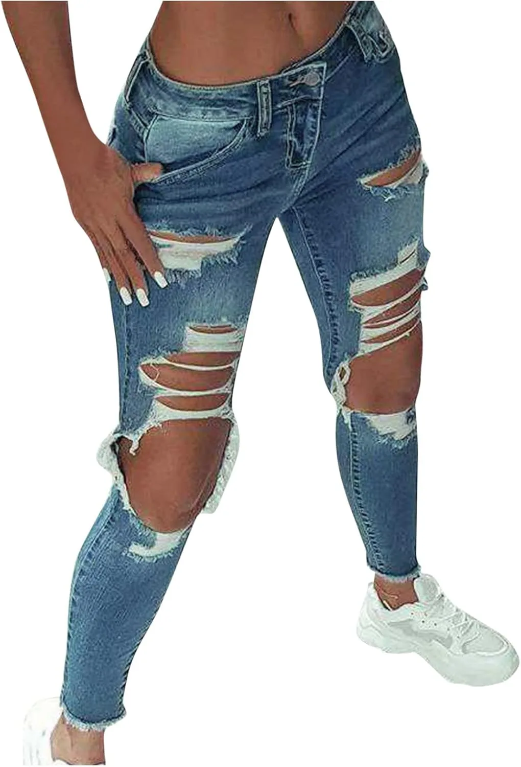 

GOKKILRW Женские рваные джинсы Boyfriend Skinny High Waisted с потертостями и Raw Hem