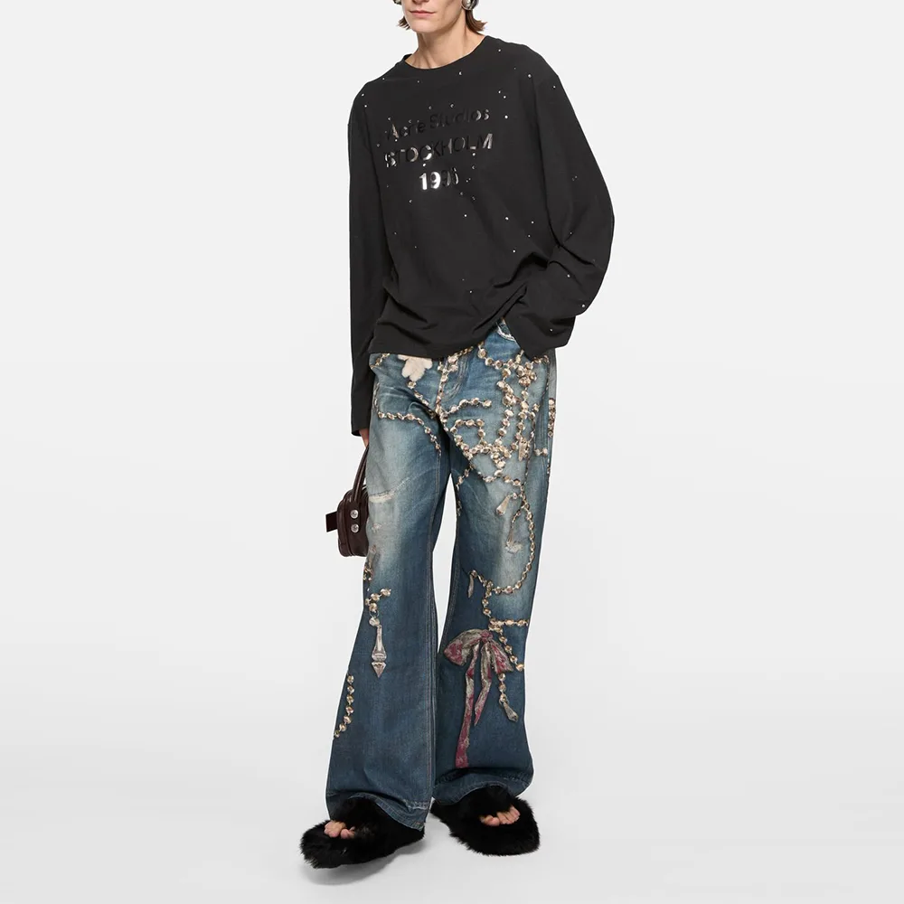 Футболка с длинным рукавом с логотипом Acne Studios, черный — фото 4