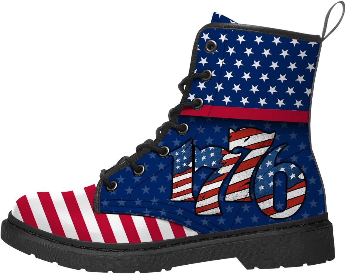 

Ботинки с флагом США для женщин и мужчин, армейские ботинки, патриотичные, из искусственной кожи, на шнуровке, короткие ботильоны, подарок маме и папе Generic, красный/синий