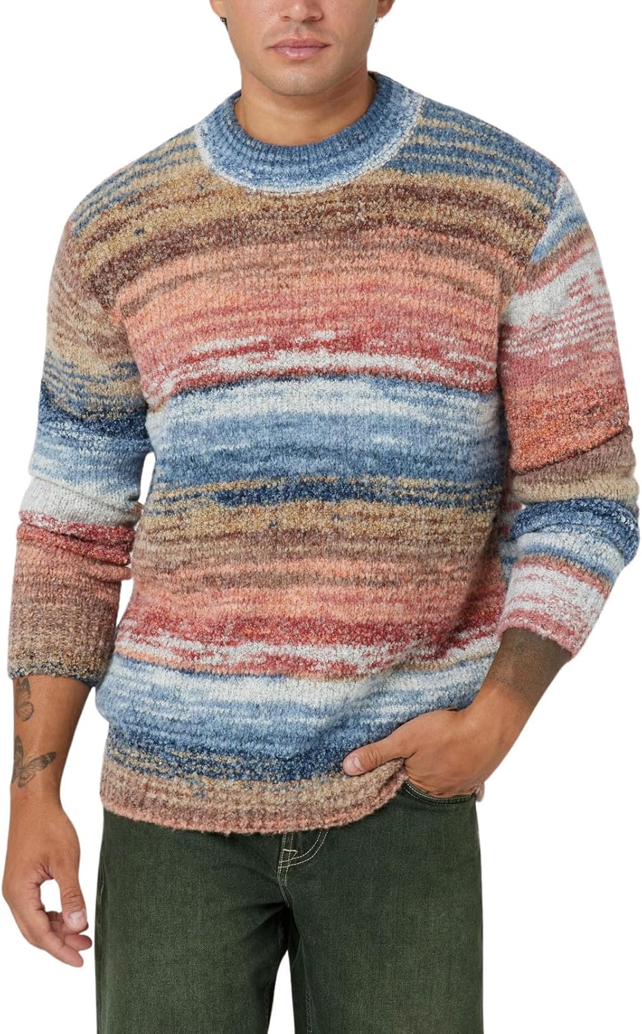 

Свитер GUESS мужской Eged Space Dye в полоску, Multicolor Sherpa Blue Orange