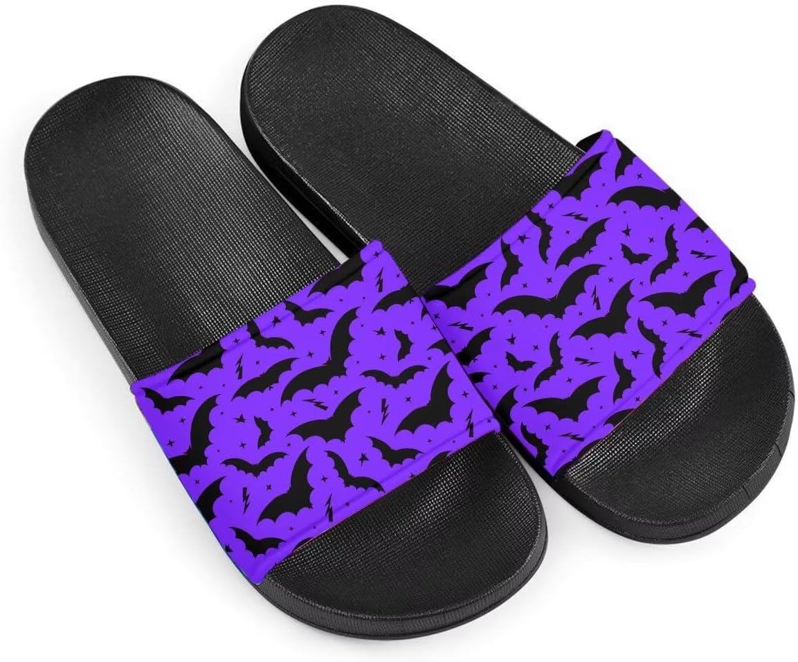

Сандалии слайдеры Howilath Halloween с рисунком летучих мышей для женщин и мужчин, повседневные летние пляжные тапочки с открытым носком, не скользящие, фиолетовый