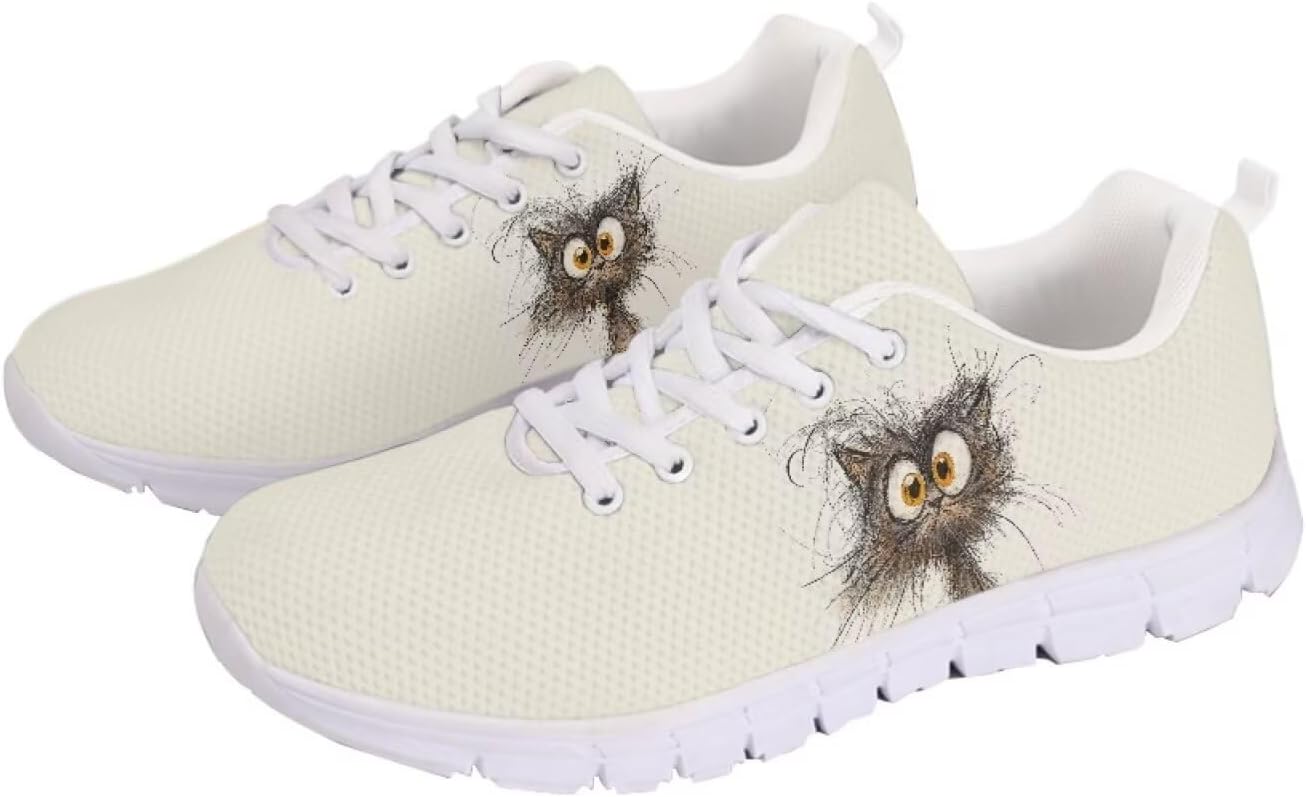 

Женские клетчатые кроссовки для бега, легкие спортивные туфли с сеткой, повседневные ходовые и беговые кроссовки Getelinseng, Art Cat Paint