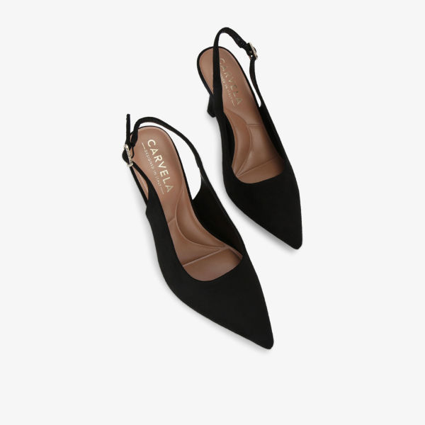 Босоножки-лодочки Carvela Corletta на каблуке с плетеным ремешком и логотипом, черный — фото 2