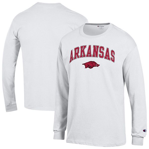 

Мужская белая футболка с длинным рукавом arkansas razorbacks arch over logo 2-hit Champion
