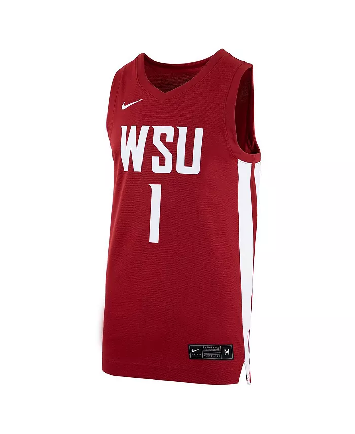 Мужская баскетбольная майка №1 Crimson Washington State Cougars с логотипом-репликой Nike — фото 3