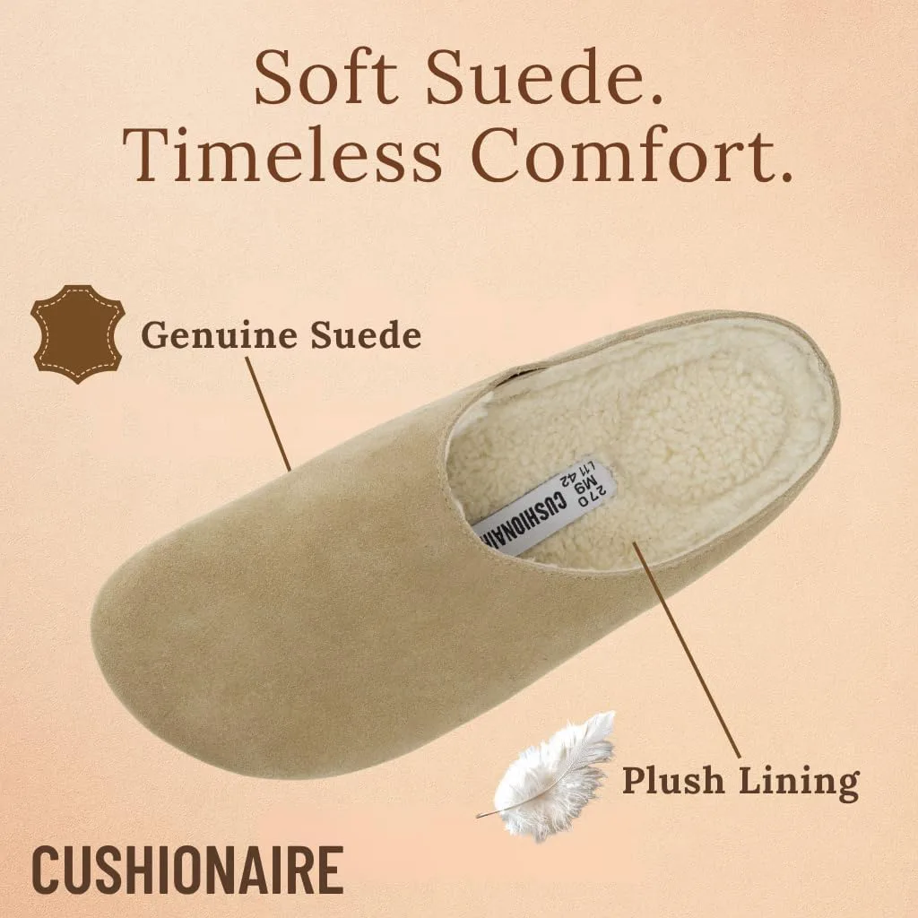 Мужские тапочки CUSHIONAIRE Heath из настоящей замши - уютные домашние сабо с искусственным мехом и ортопедической подошвой с эффектом памяти, для дома и улицы — фото 4
