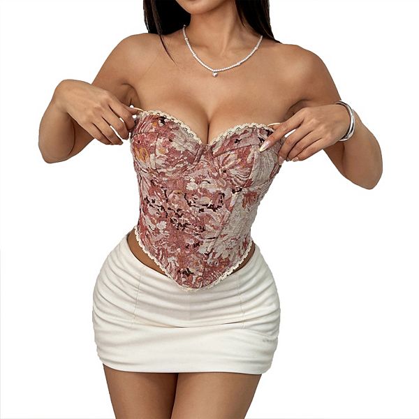 

Женский корсет с ретро-цветочным принтом и шнуровкой Elitespirit, Pink