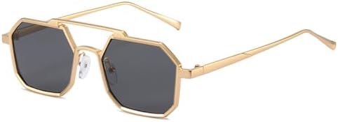 

Ретро солнцезащитные очки с двойной перемычкой, многоугольными и квадратными металлическими оправами для женщин, модные модели, солнцезащитные очки UV400 для мужчин MTZJH, Golden Grey