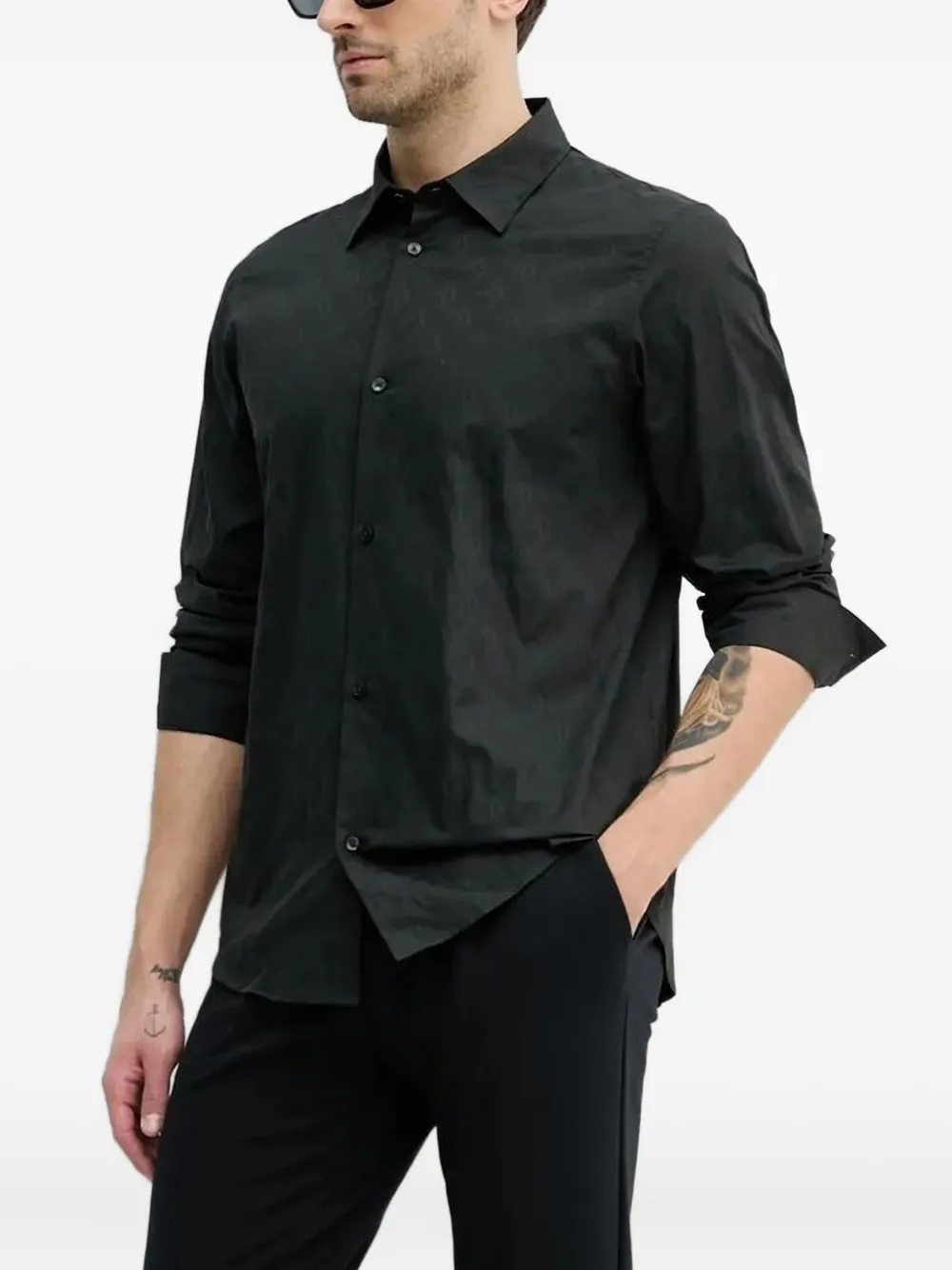 

Хлопковая рубашка с длинными рукавами Armani Exchange, черный