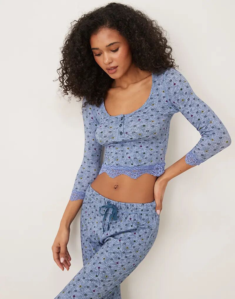 

Комплект для сна Free People в синем цвете с принтом «Украденный танец»