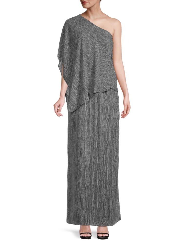 

Полосатое платье макси на одно плечо Halston, серый
