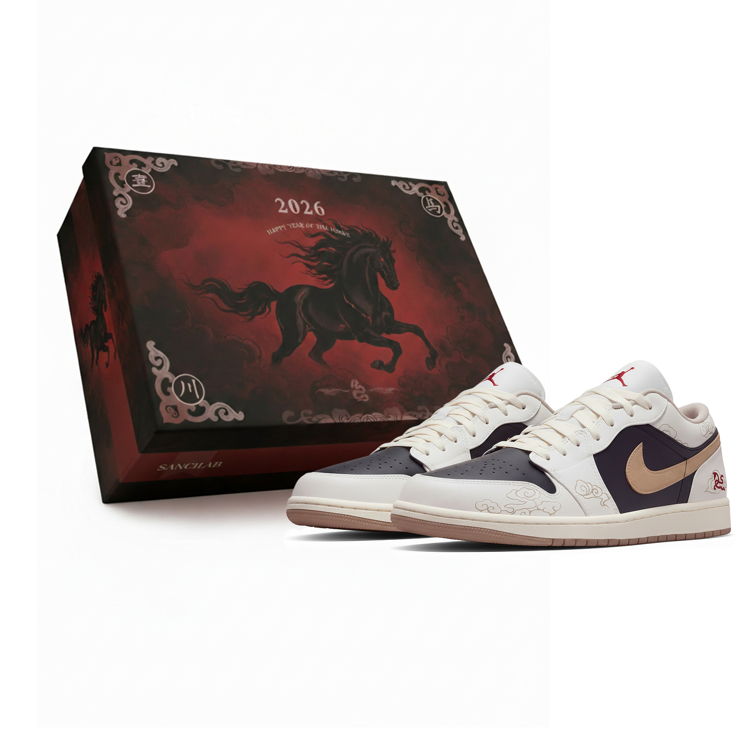 

Jordan Air 1 Low Sail Three Times Lab, Horse Year, Golden Horse, Box Abrasion Resistant Low top