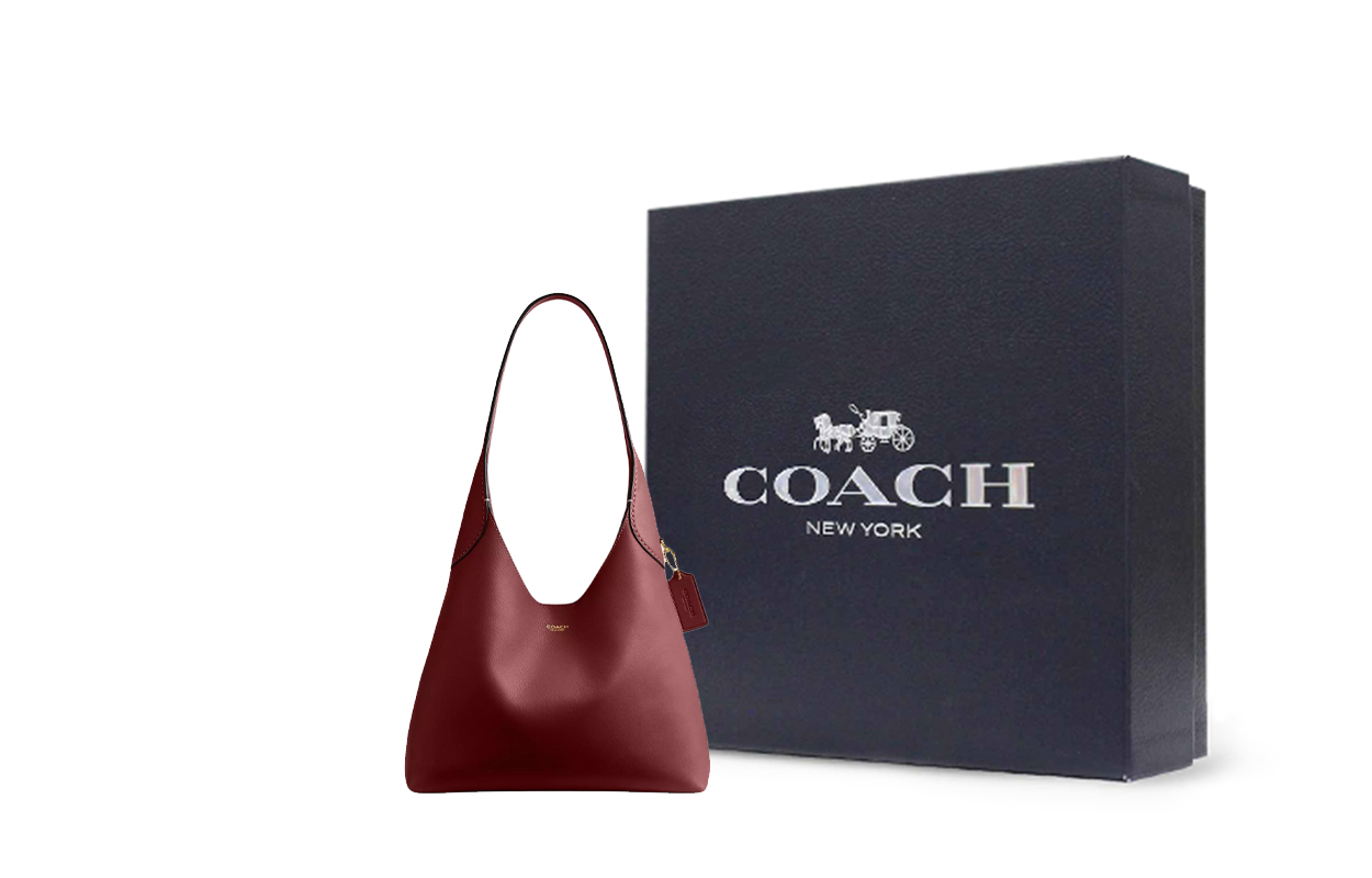 

COACH Бруклин Натуральная Кожаная Сумка Средний Женский Темно-Красный Камень