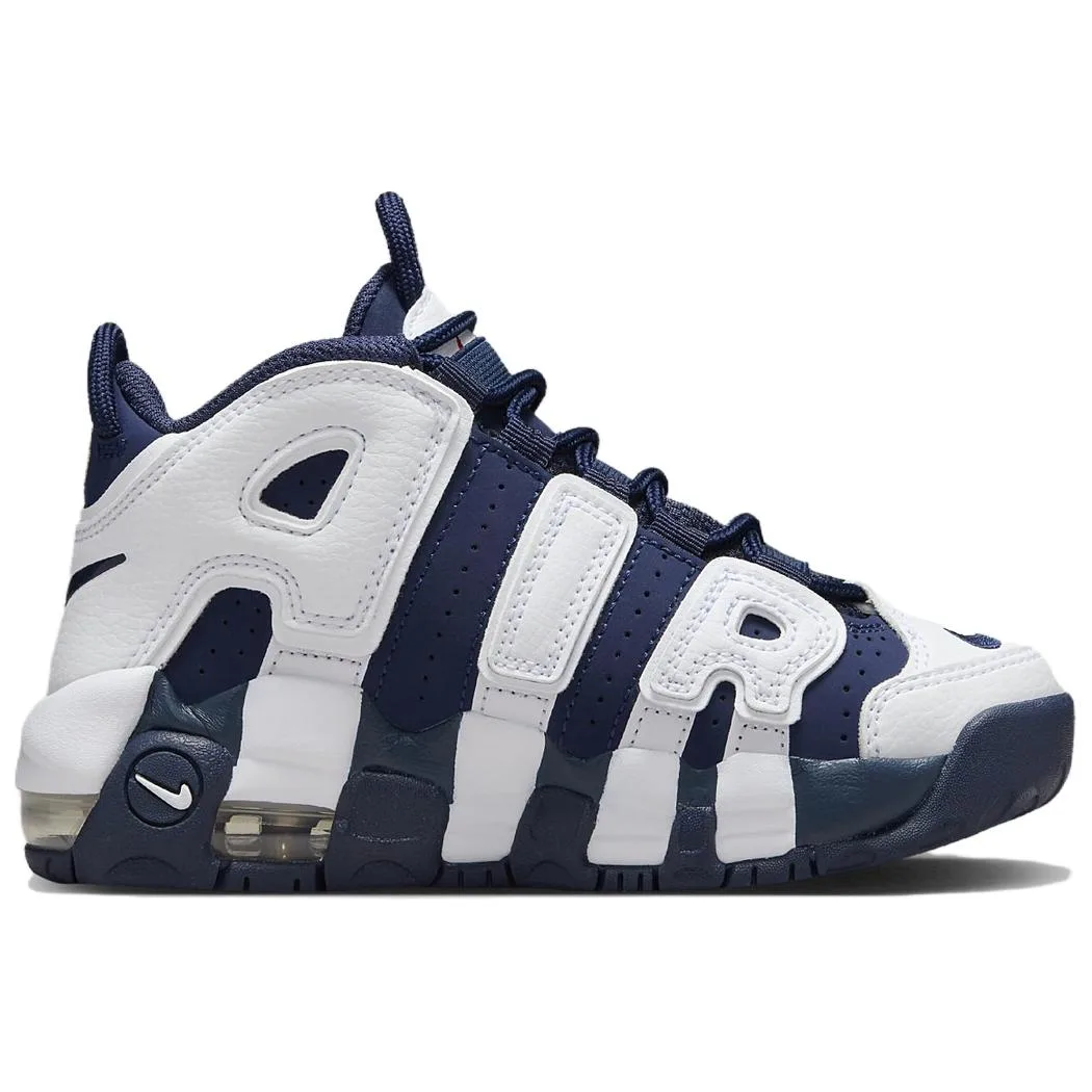 Nike Детские баскетбольные кроссовки Air More Uptempo Leather Mid top бело-синие — фото 4