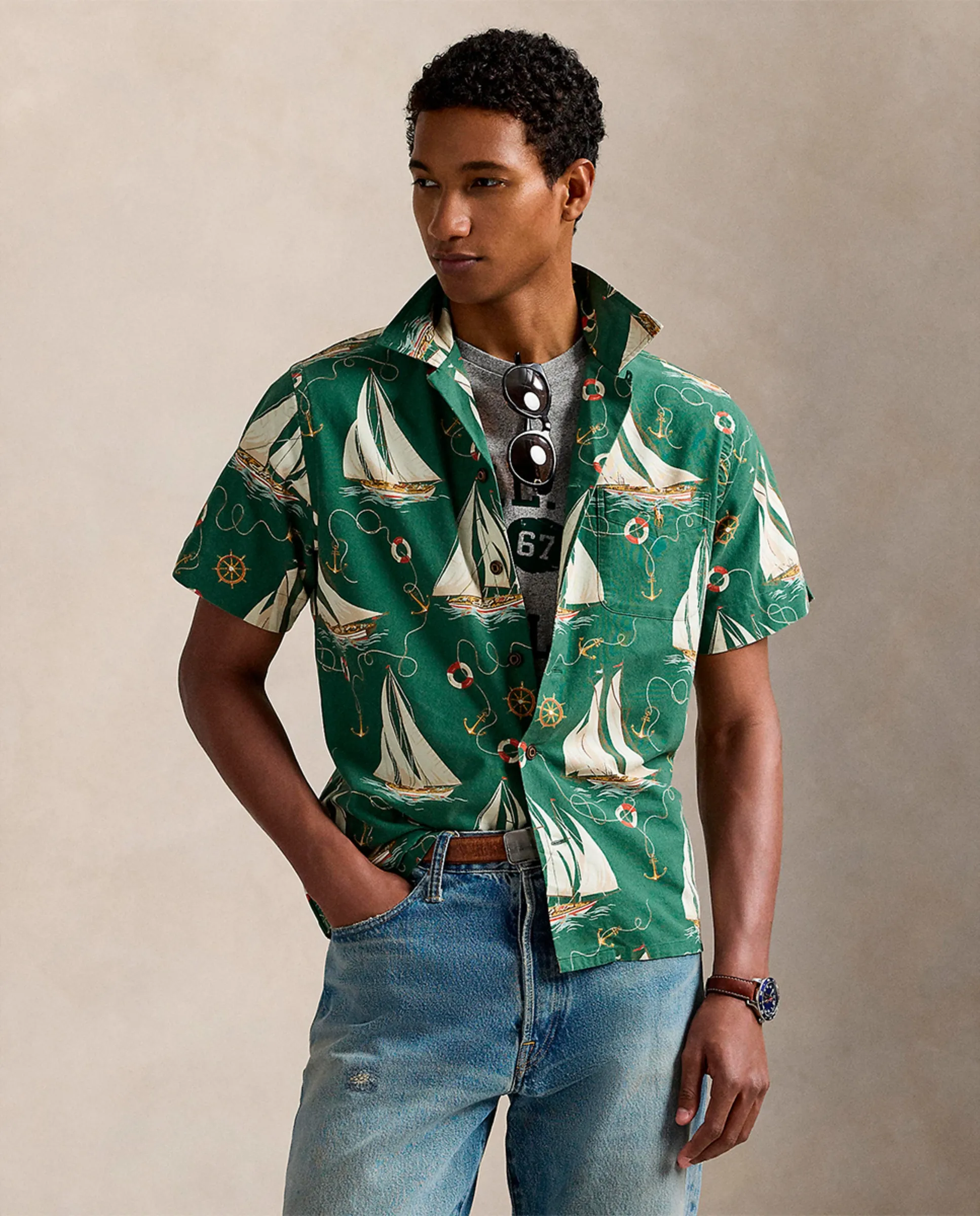 

Классическая мужская оксфордская рубашка с коротким рукавом Polo Ralph Lauren, зеленый