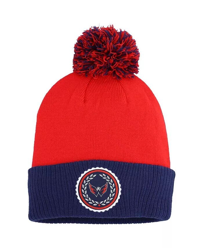 

Женская красная вязаная шапка Washington Capitals Laurel с манжетами и помпоном adidas