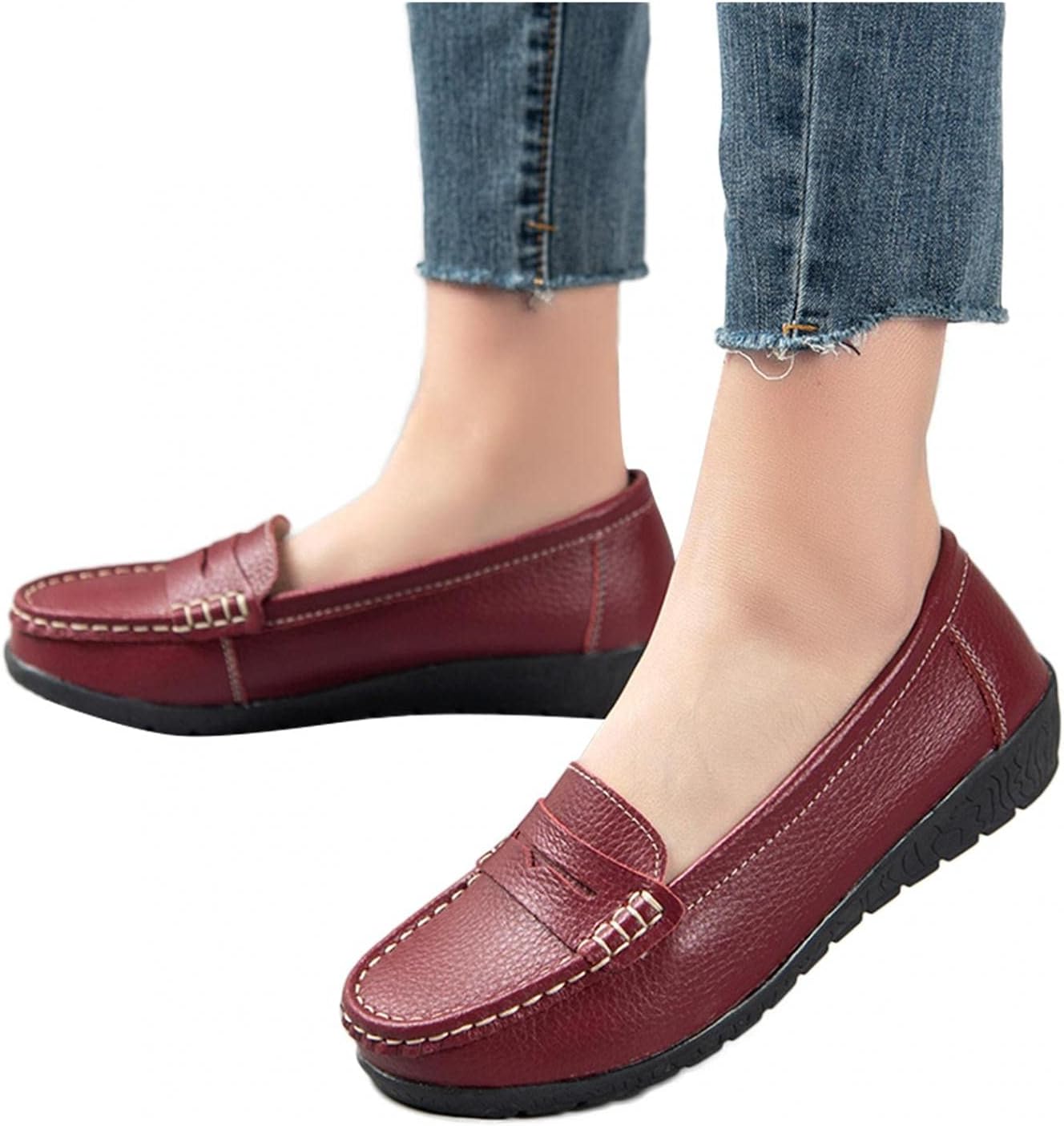 

Женские красные кожаные лоферы Hbeylia на плоской подошве, модная повседневная обувь для ходьбы