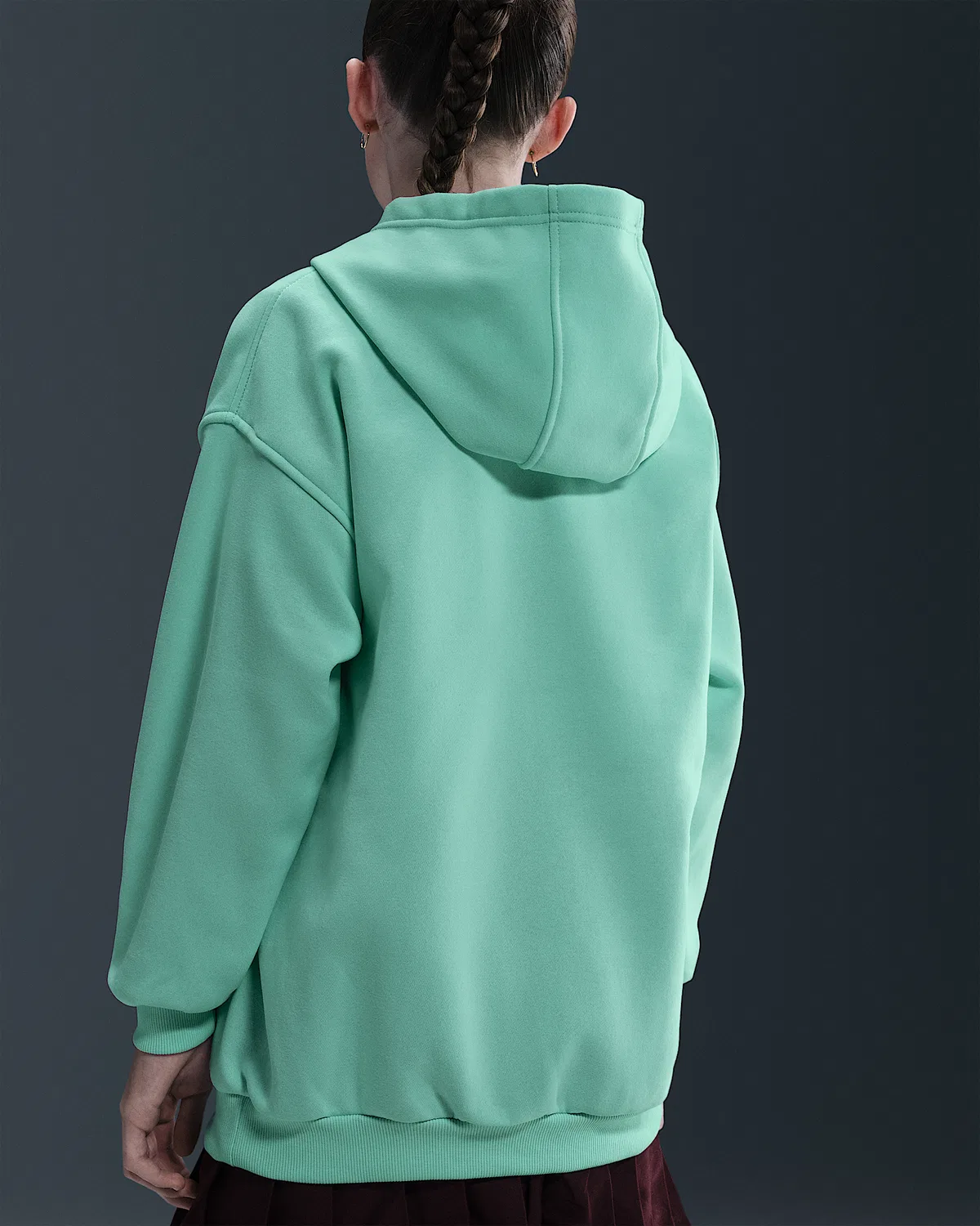 Детский оверсайз худи Nike Sportswear Club Fleece, Mint Foam/Mint Foam/White — фото 4