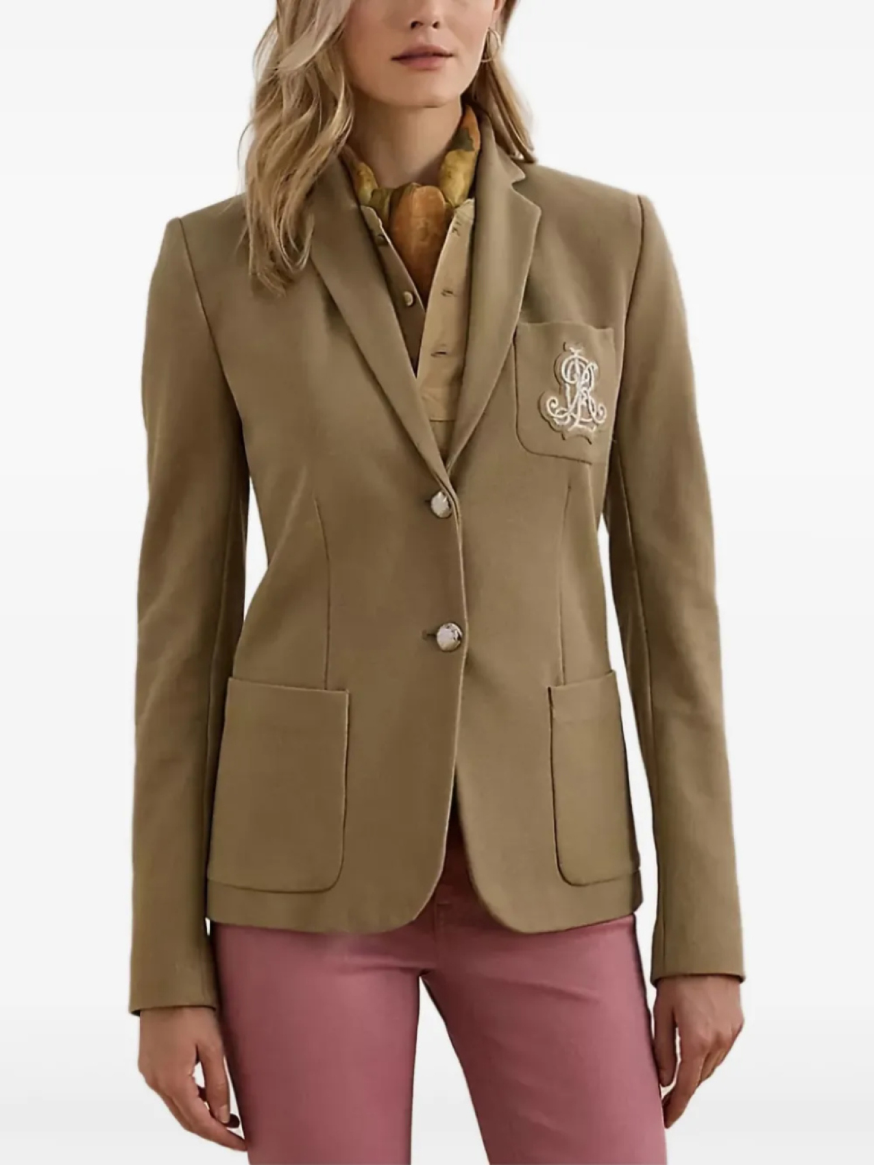 

Lauren Ralph Lauren блейзер строгого кроя с нашивкой-логотипом, нейтральный