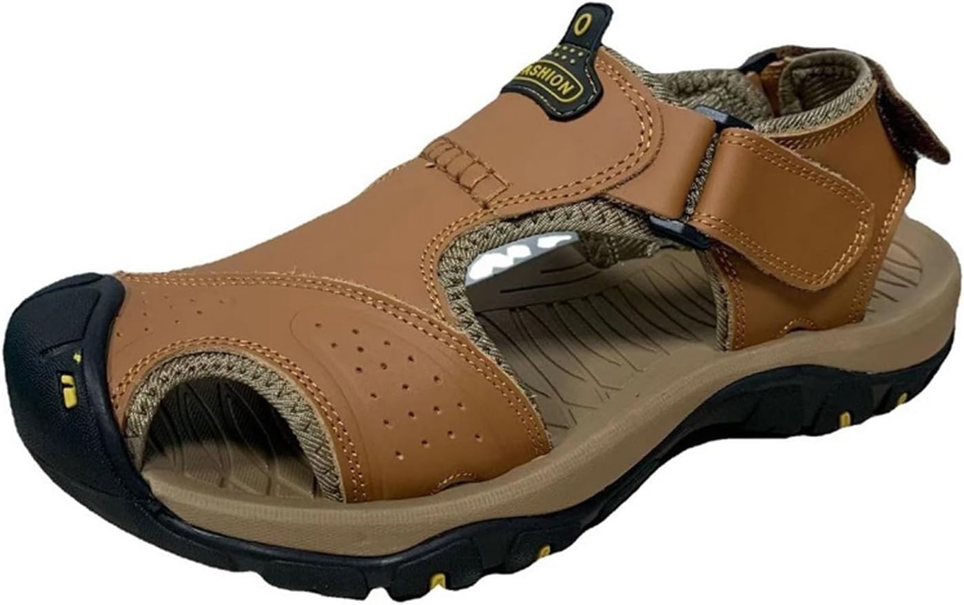 

Мужские кожаные походные сандалии DMGYCK с поддержкой свода стопы, ортопедические спортивные восстановительные сандалии для ходьбы, летние повседневные сандалии для мужчин, коричневый