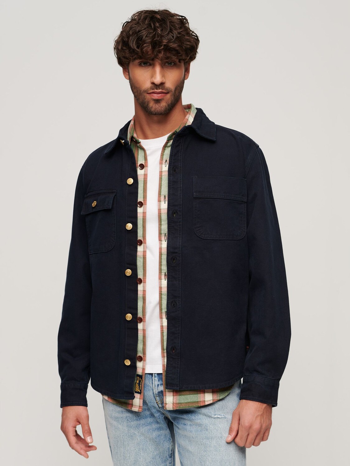

Верхняя рубашка из холщовой ткани Superdry, затмение темно-синий