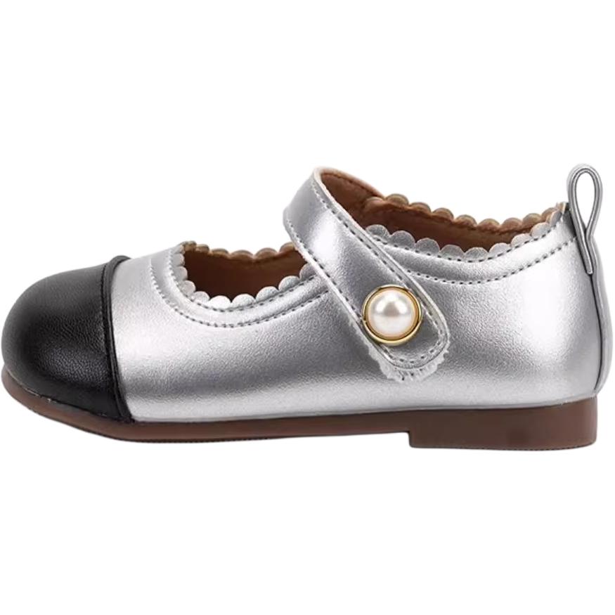 

Детские кожаные туфли для дошкольников QINUOSHU, серебро