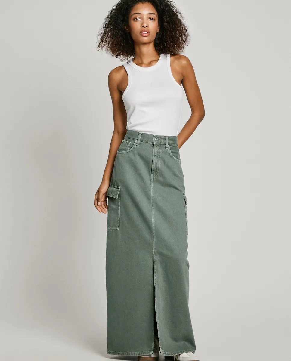 

Длинная джинсовая юбка классического кроя Pepe Jeans, цвет Verde Militar