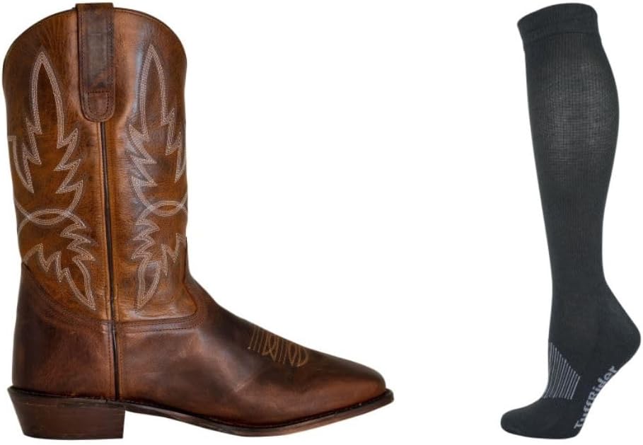 

Мужские вестерн-бутсы TuffRider Old Faithful с широким квадратным носком- коричневые, в комплекте разноцветные полосатые носки