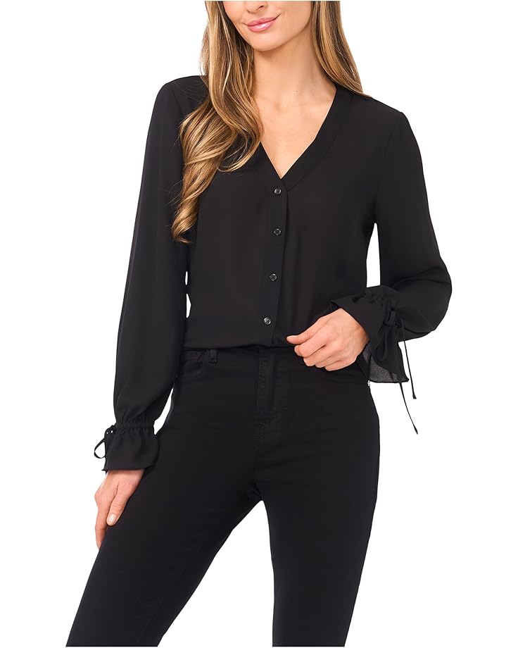 

Женская блузка CeCe V-Neck Button Front Long Sleeve, Rich Black