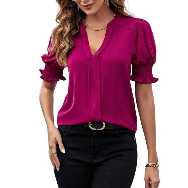 

Блузка Puff с V-образным вырезом и рукавом 3/4 Yesfashion, Rose Red