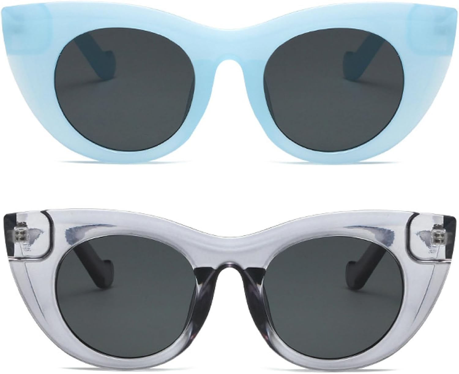 

Винтажные солнцезащитные очки «кошачий глаз» для женщин, круглая толстая оправа, солнцезащитные очки в стиле ретро, ​​защита от УФ-излучения, модные дизайнерские очки в стиле Y2K mincl, 2pcs-blue&gray