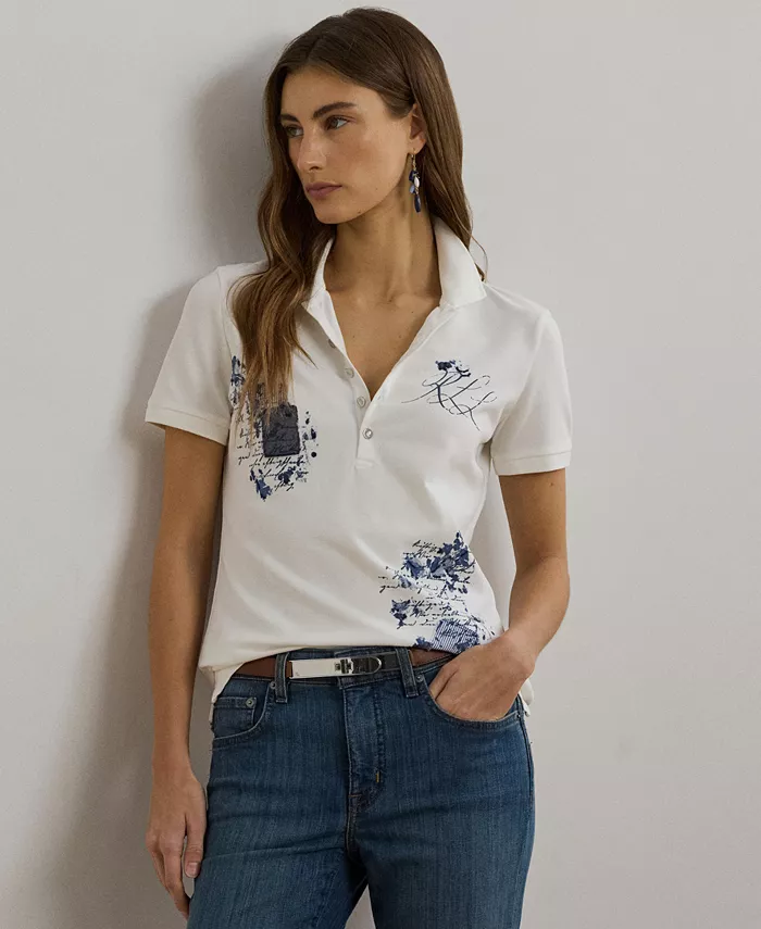 

Женская поло из пике с пэчворком Lauren Ralph Lauren, белый