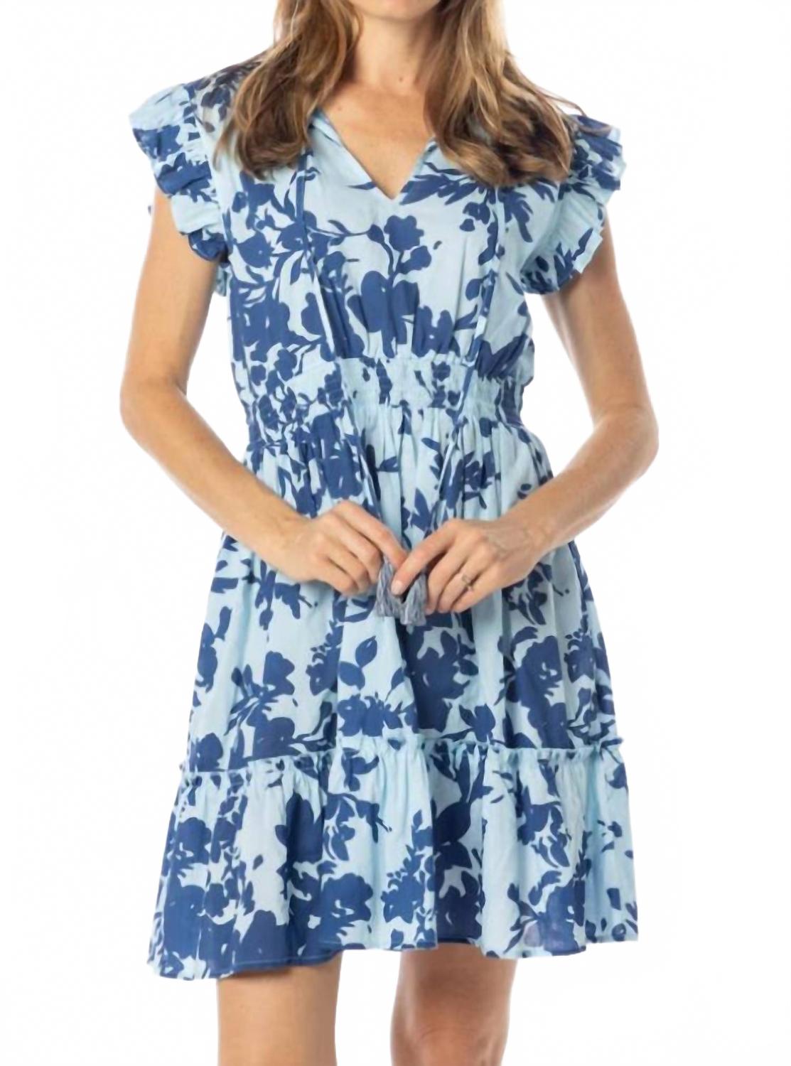 

Анаис Мини-платье с V-образным вырезом в синем цвете Bindu