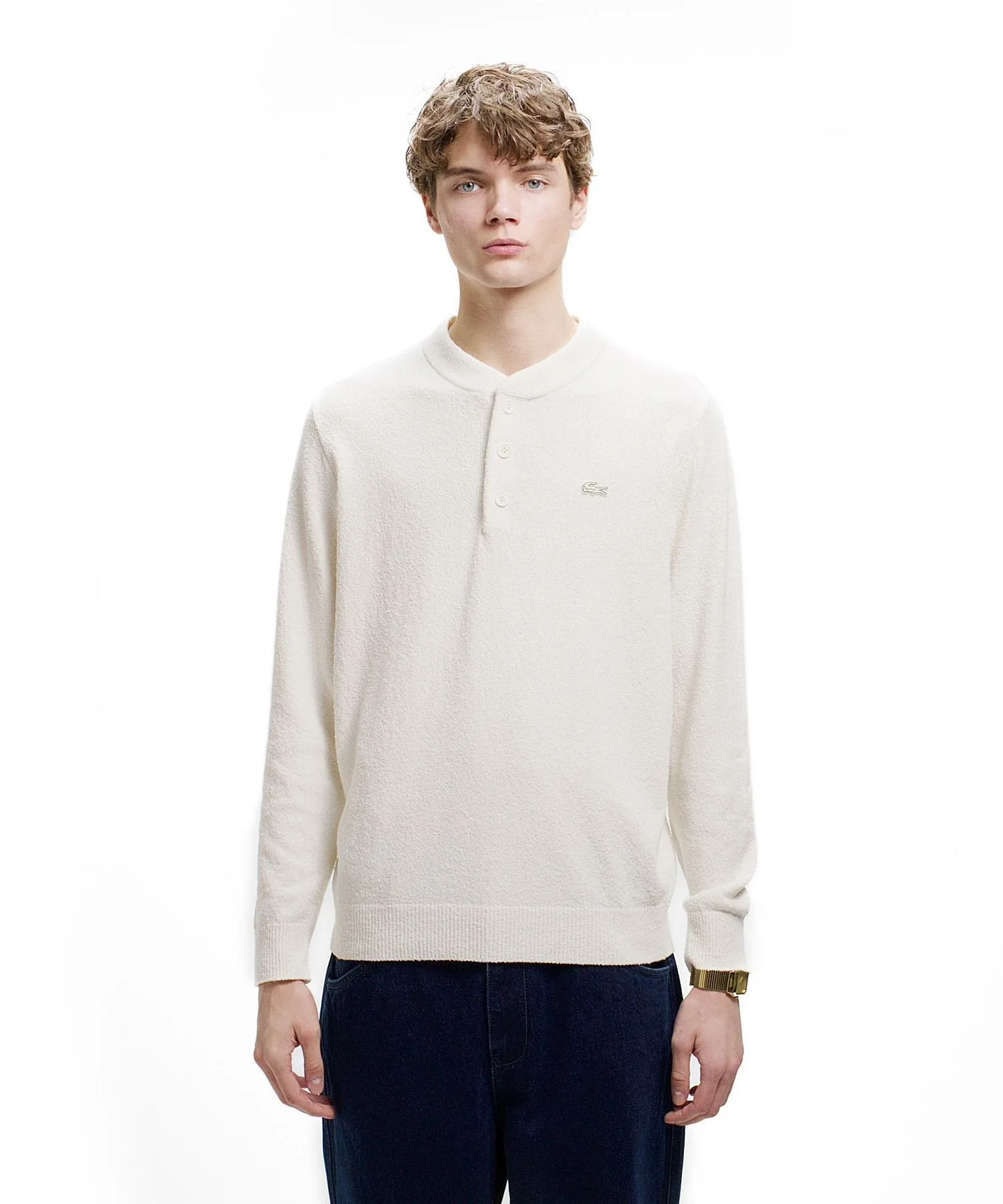 Вязаный свитер Хенли из букле LACOSTE, Off white — фото 2