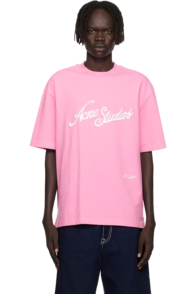 

Acne Studios Розовая футболка с логотипом свободного кроя