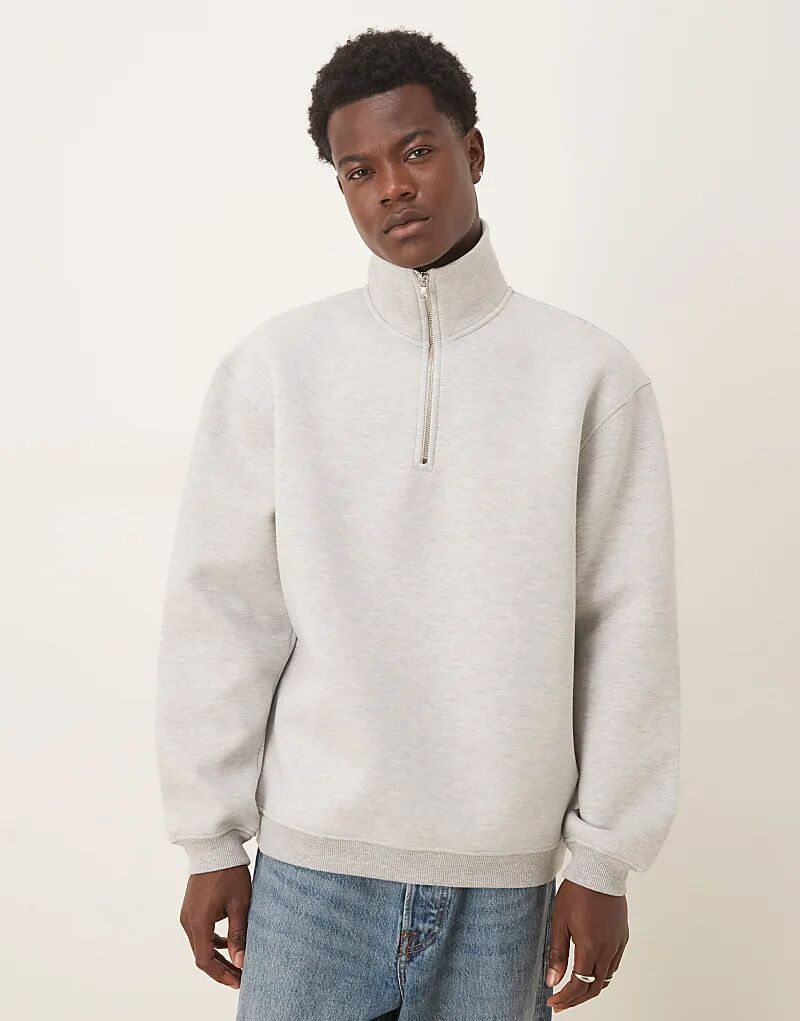 

Толстовка ASOS DESIGN свободного кроя с воротником-стойкой и застежкой-молнией на четверть дюйма, серо-меланжевого цвета