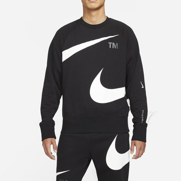 Толстовка men's swoosh ft crew large logo printing knit round neck pullover autumn black Nike, черный — фото 4