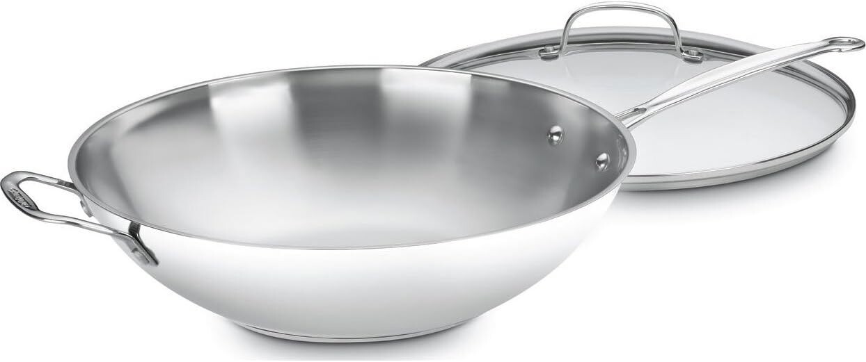 

Сковорода Cuisinart, 14 дюймов, вспомогательная ручка и стеклянная крышка, классическая нержавеющая сталь от шеф-повара, 726-38H, Stainless Steel