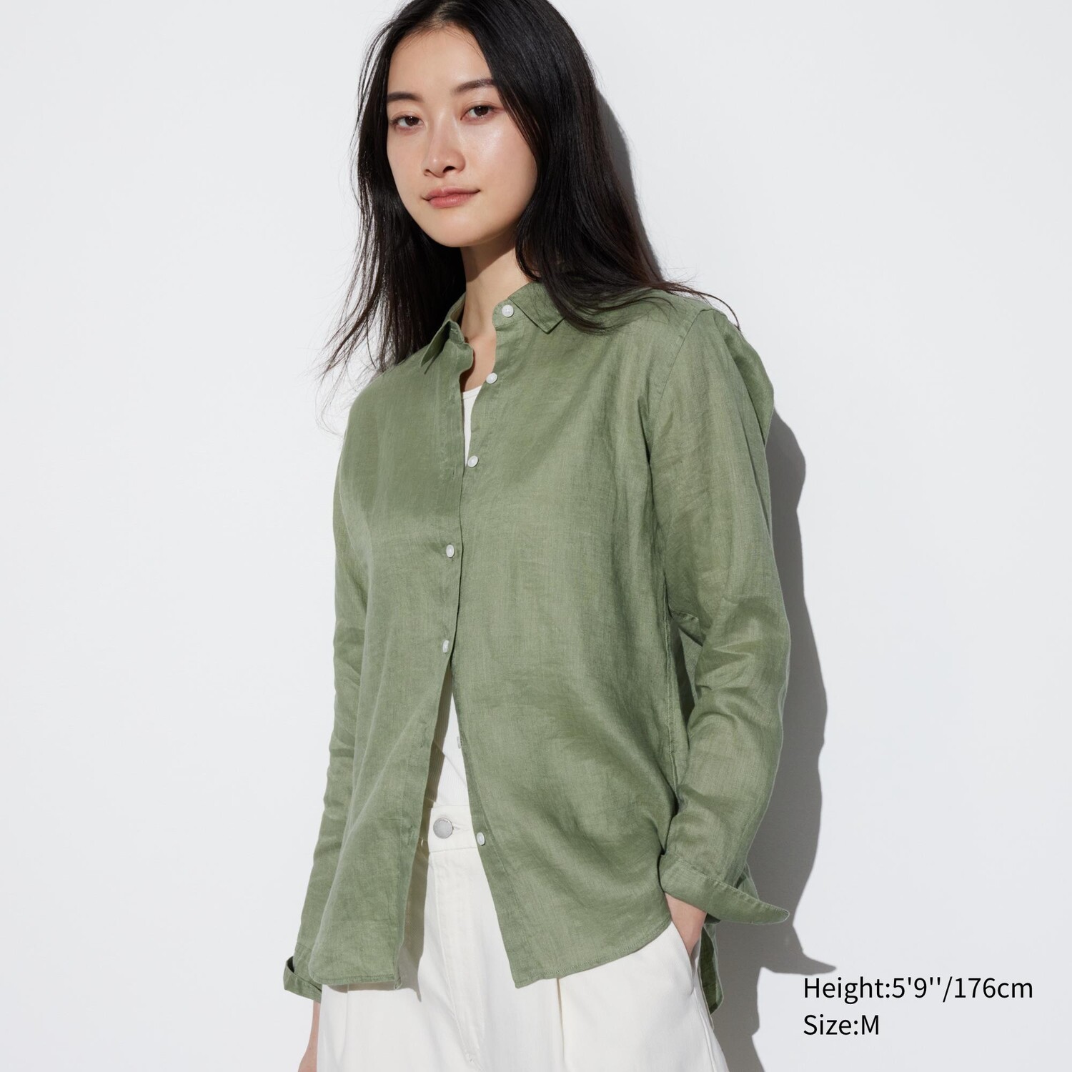 

Рубашка UNIQLO льняная премиум-класса с длинным рукавом, зеленый