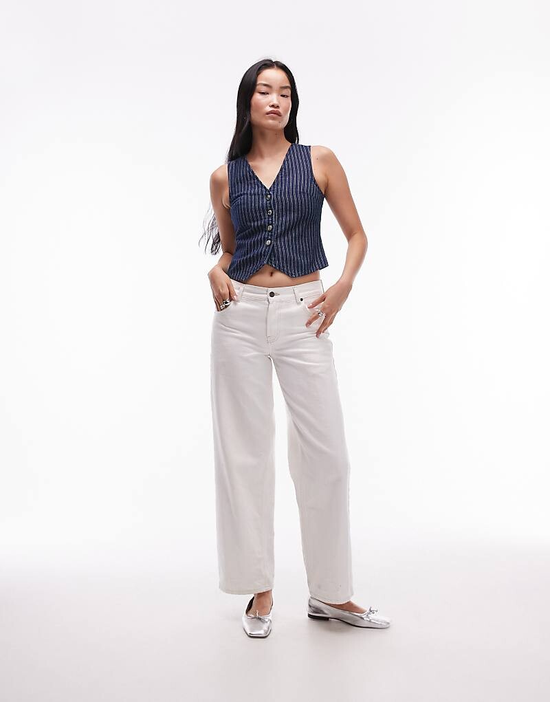 

Topshop – джинсовый топ в полоску цвета индиго с регулируемым ремнем сзади