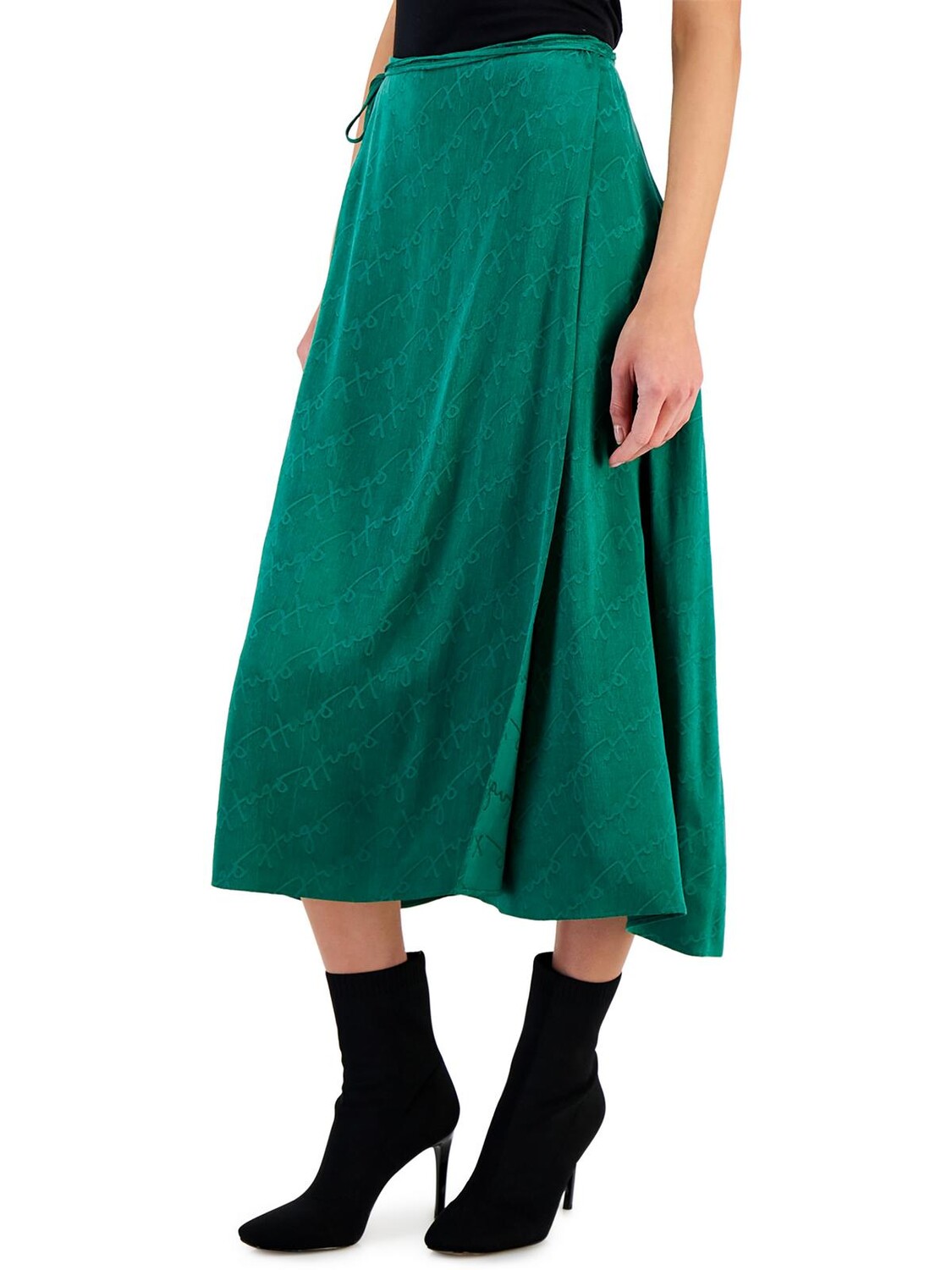 

Женская хлопковая юбка с запахом и логотипом Hugo Boss, цвет Medium Green