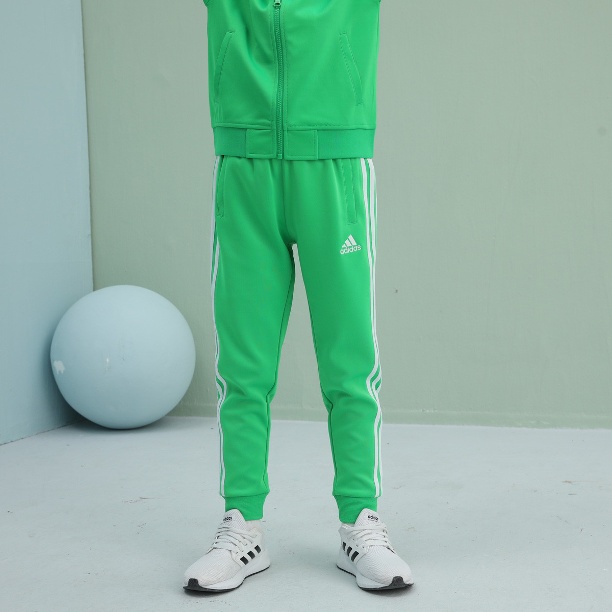 Детские вязаные спортивные штаны Adidas, зеленые белые — фото 4